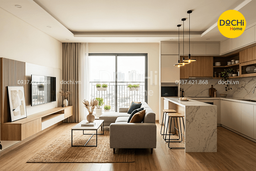 Mẫu thiết kế nội thất căn hộ 65m2 hiện đại, ấn tượng