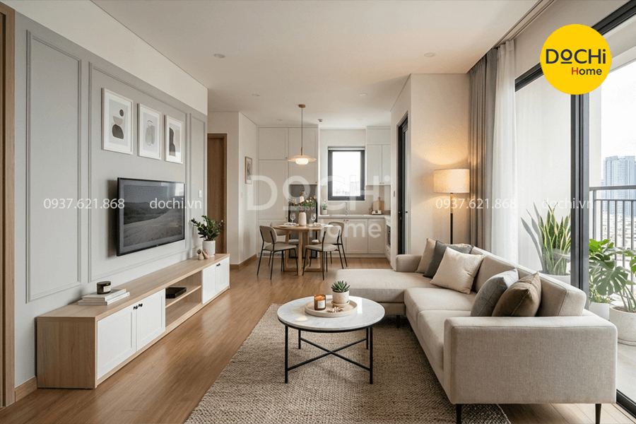 Bố trí nội thất phòng khách căn hộ 65m2