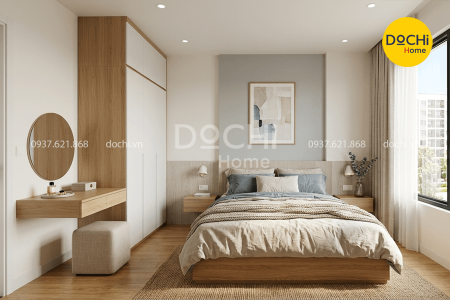 Bố trí nội thất phòng ngủ căn hộ 65m2