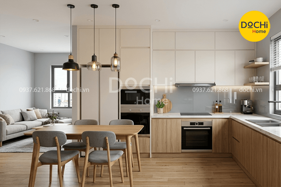 Bố trí nội thất phòng bếp căn hộ 65m2