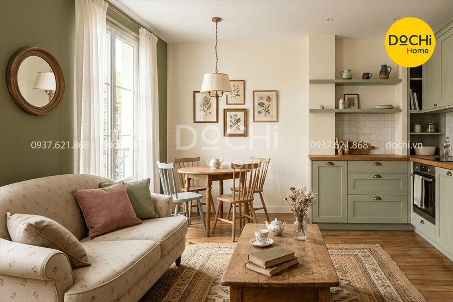Mẫu thiết kế nội thất căn hộ 65m2 phong cách Vintage
