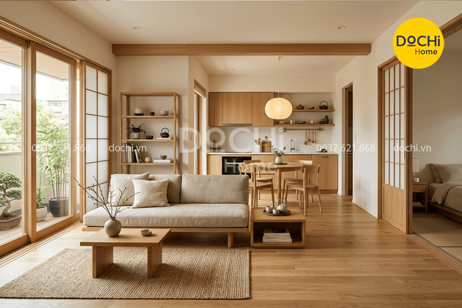 Mẫu thiết kế nội thất căn hộ 65m2 phong cách Nhật Bản