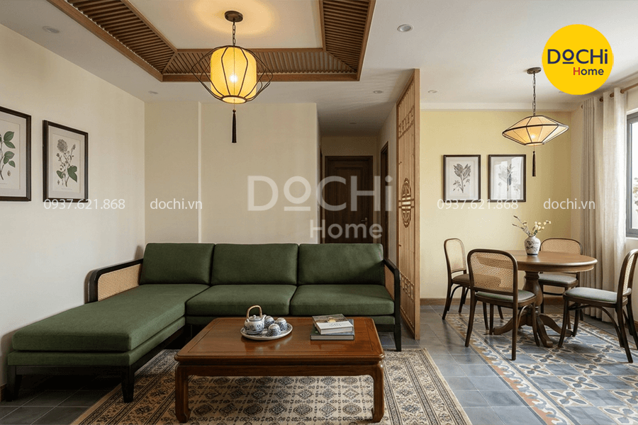 Mẫu thiết kế nội thất căn hộ 65m2 phong cách Indochine