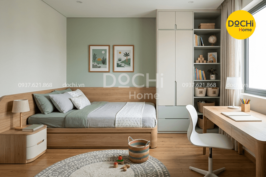 Thiết kế nội thất nhà phố với khu vực phòng ngủ cho con