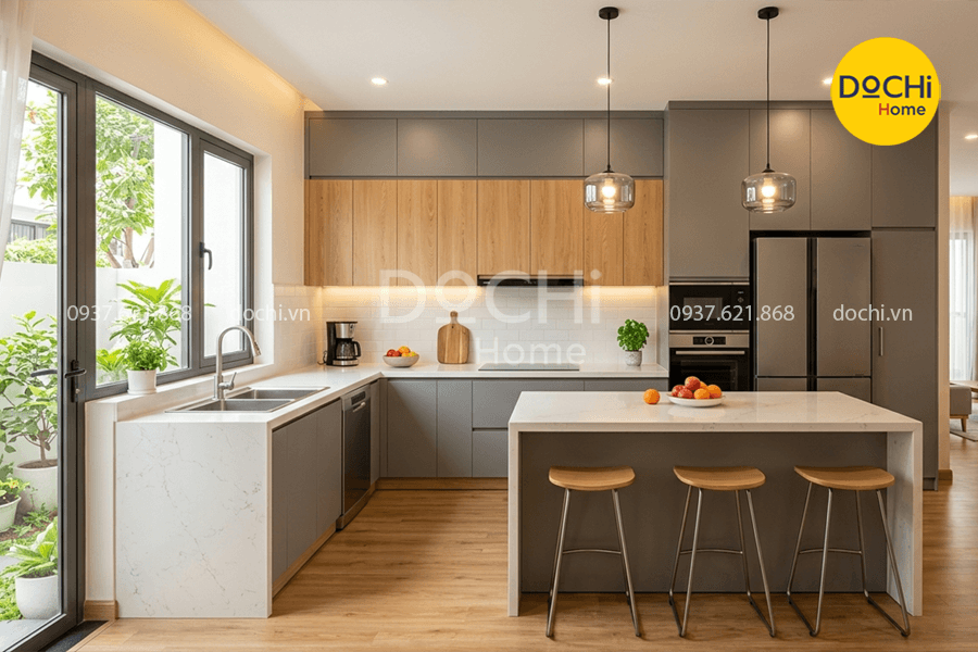 Thiết kế nội thất nhà phố với khu vực bếp