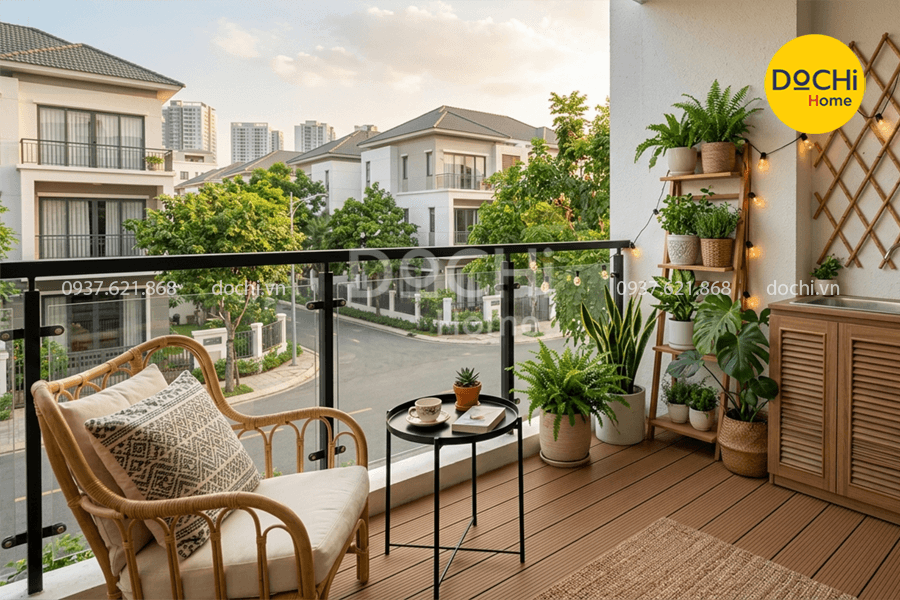 Thiết kế nội thất nhà phố với khu vực ban công
