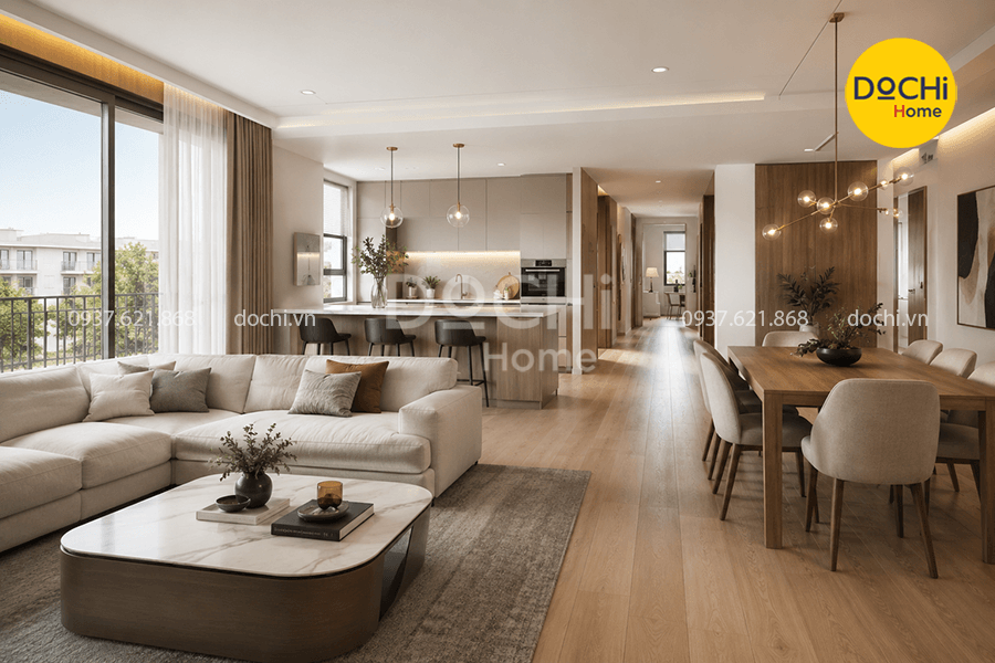 Tổng hợp các mẫu thiết kế nội thất căn hộ 105m2 đẹp, tối ưu không gian sống