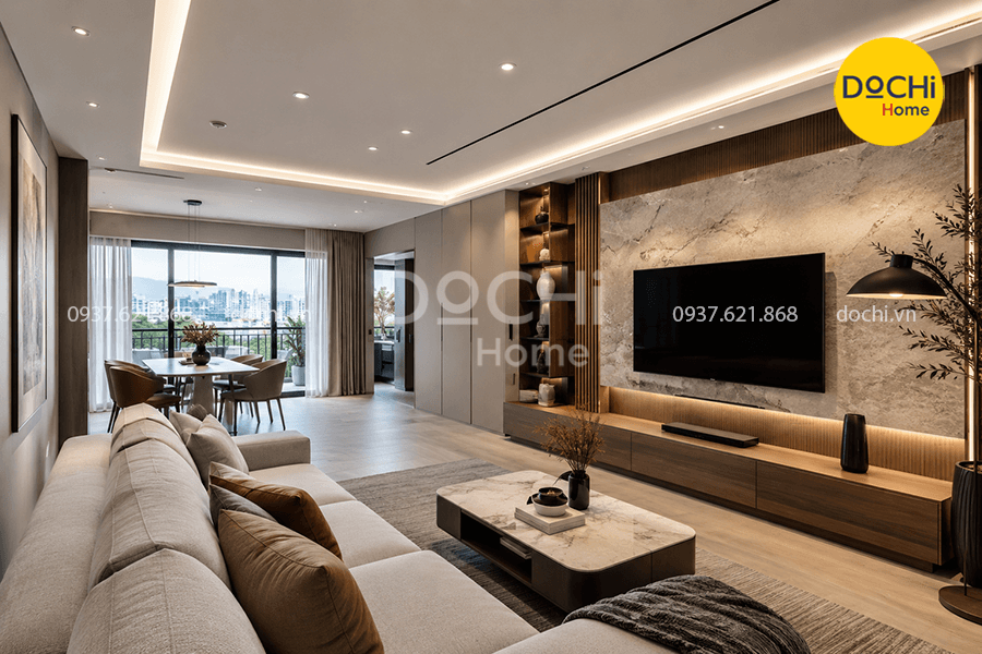 Thiết kế nội thất phòng khách cho căn hộ 105m2