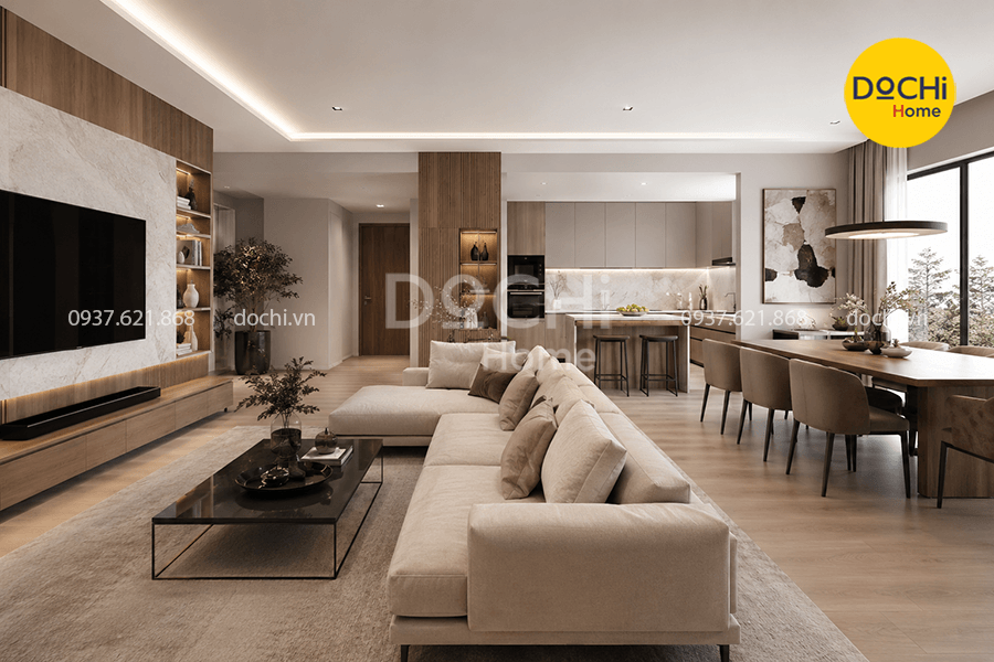 Mẫu thiết kế nội thất căn hộ 105m2 hiện đại