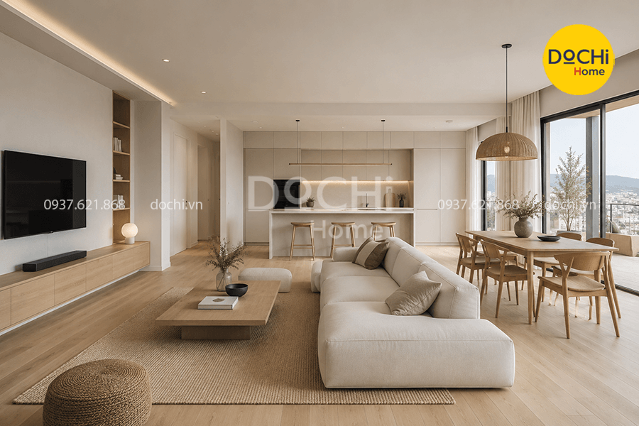 Mẫu thiết kế nội thất căn hộ 105m2 tối giản