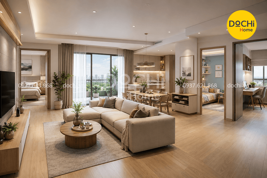 Mẫu thiết kế nội thất căn hộ 105m2 3 phòng ngủ