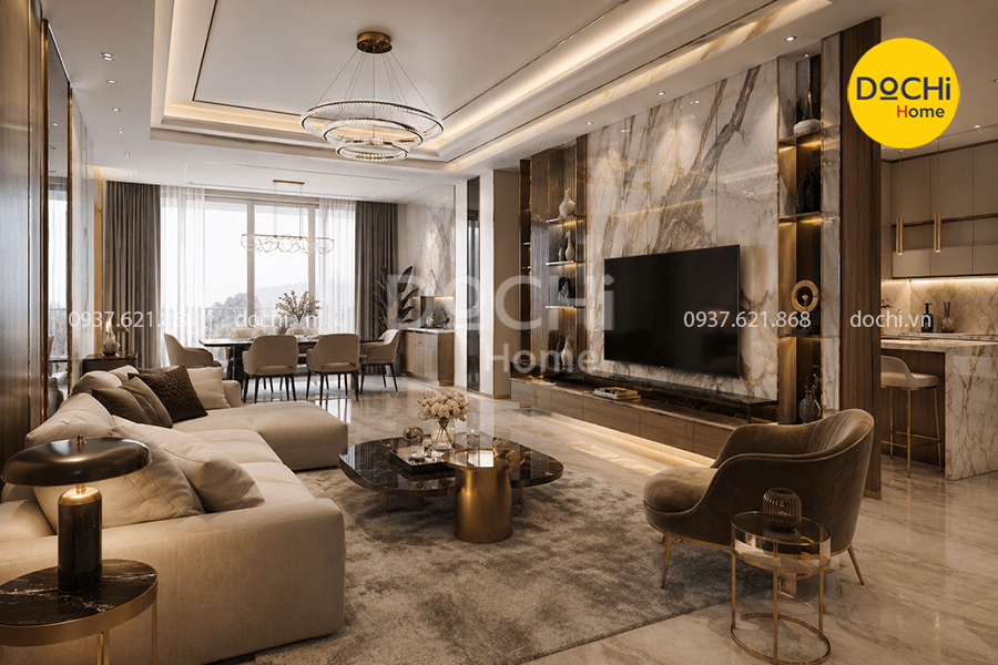 Mẫu thiết kế nội thất căn hộ 105m2 phong cách Luxury
