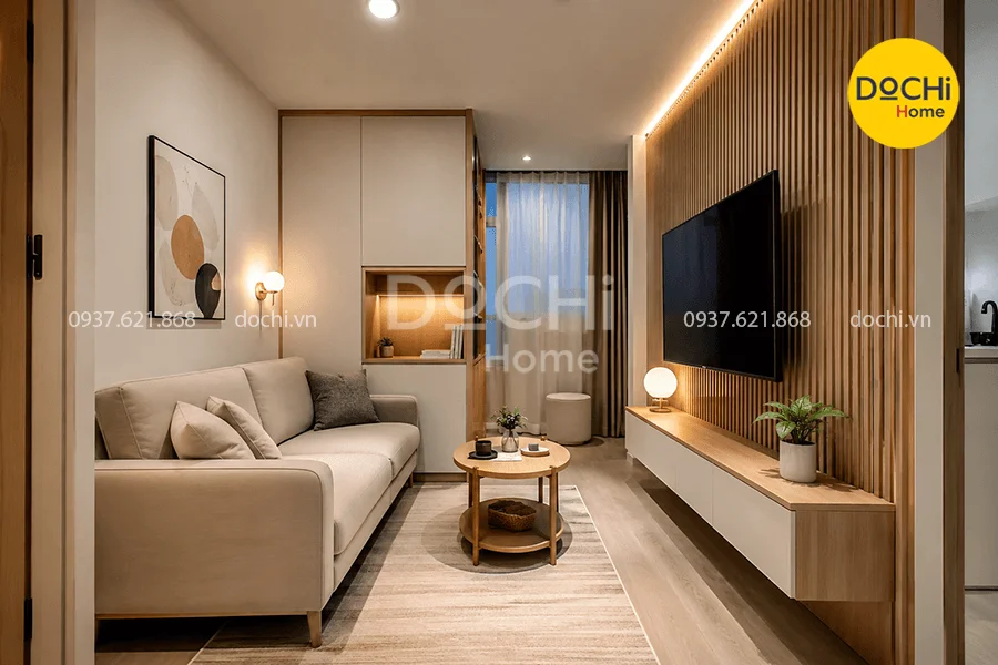 Thiết kế phòng khách căn hộ mini 15m2 tối ưu