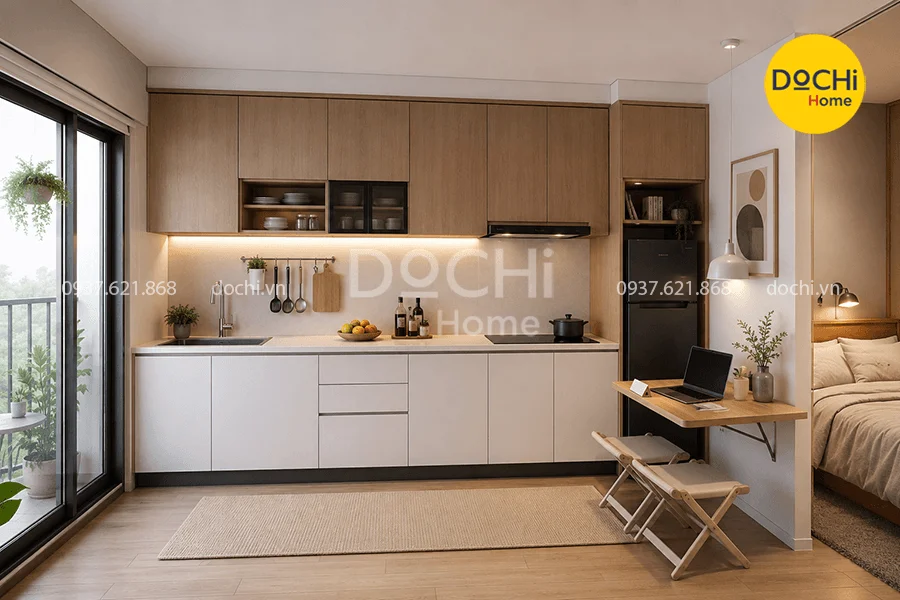 Thiết kế phòng bếp chung cư 15m2 tiện nghi
