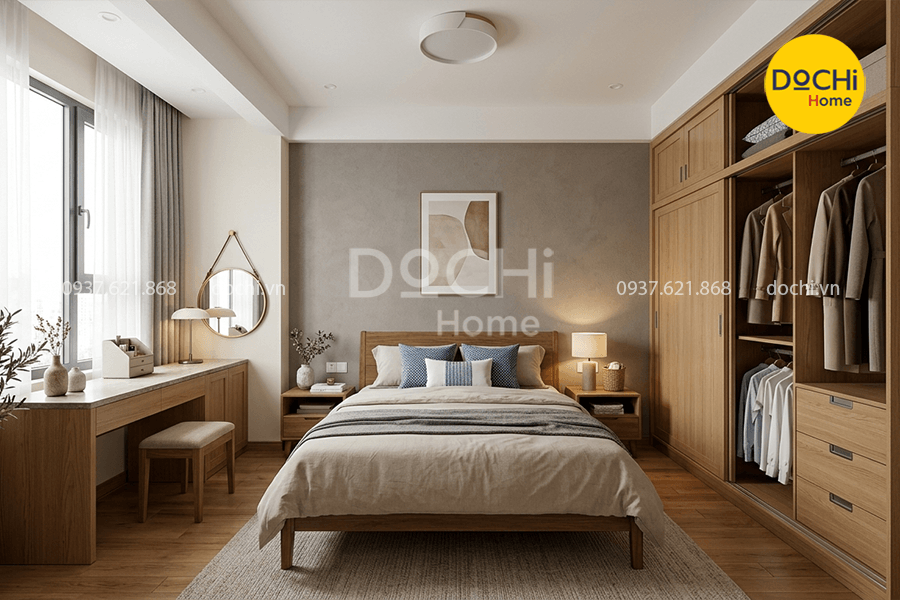 Bố trí nội thất phòng ngủ cho chung cư 52m2