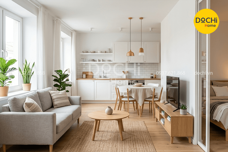 Mẫu thiết kế nội thất chung cư 52m2 phong cách Bắc Âu