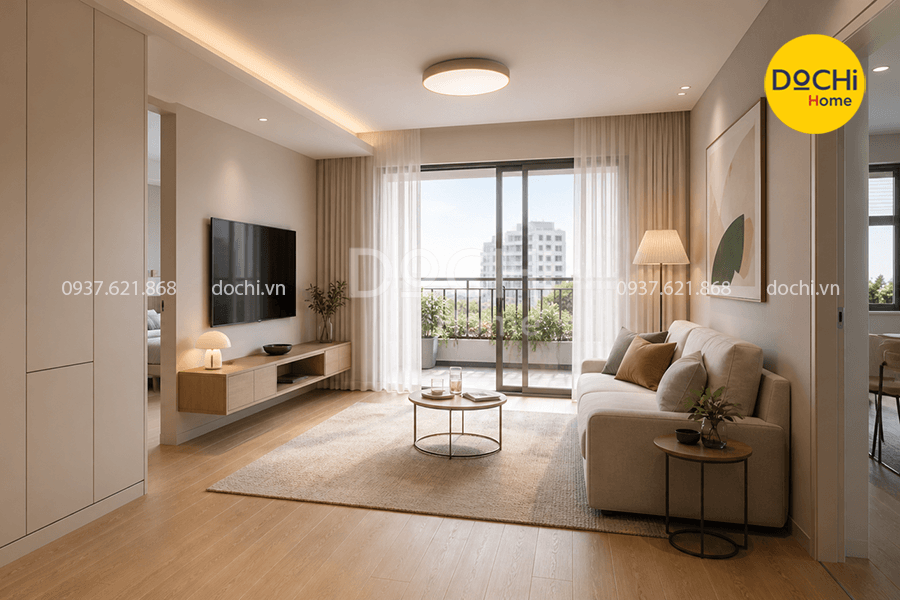 Bố trí nội thất phòng khách cho chung cư 52m2