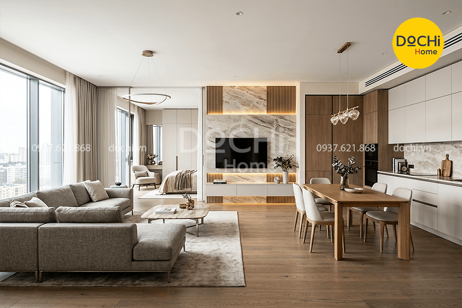 Mẫu thiết kế nội thất chung cư 120m2 2 phòng ngủ đẹp