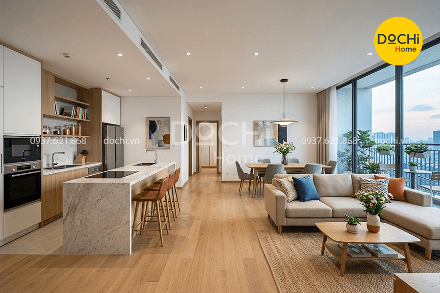 Mẫu thiết kế nội thất chung cư 120m2 3 phòng ngủ tối ưu diện tích
