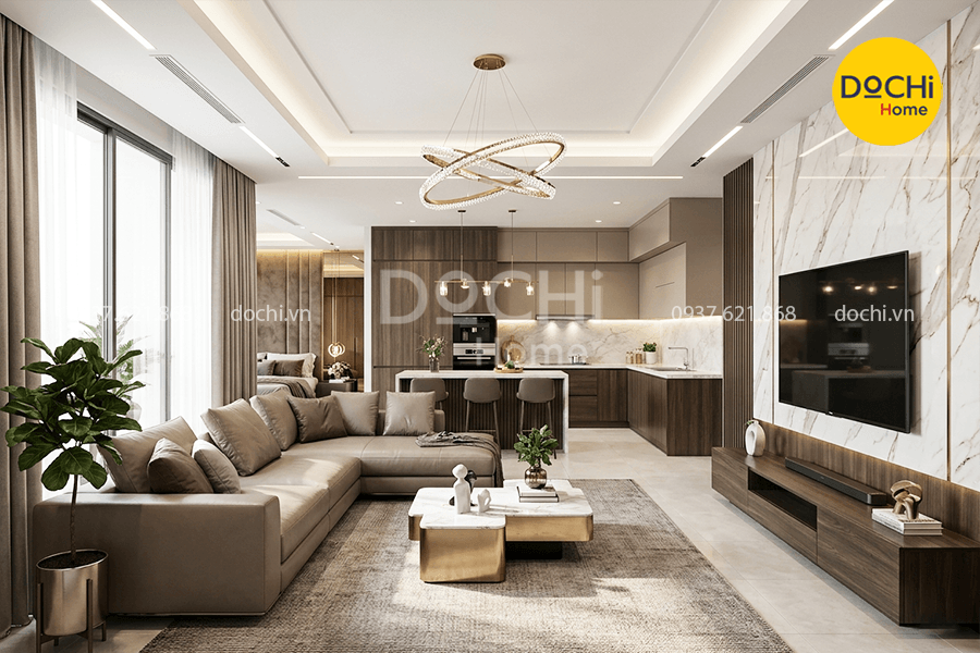 Mẫu thiết kế nội thất chung cư 120m2 phong cách Luxury