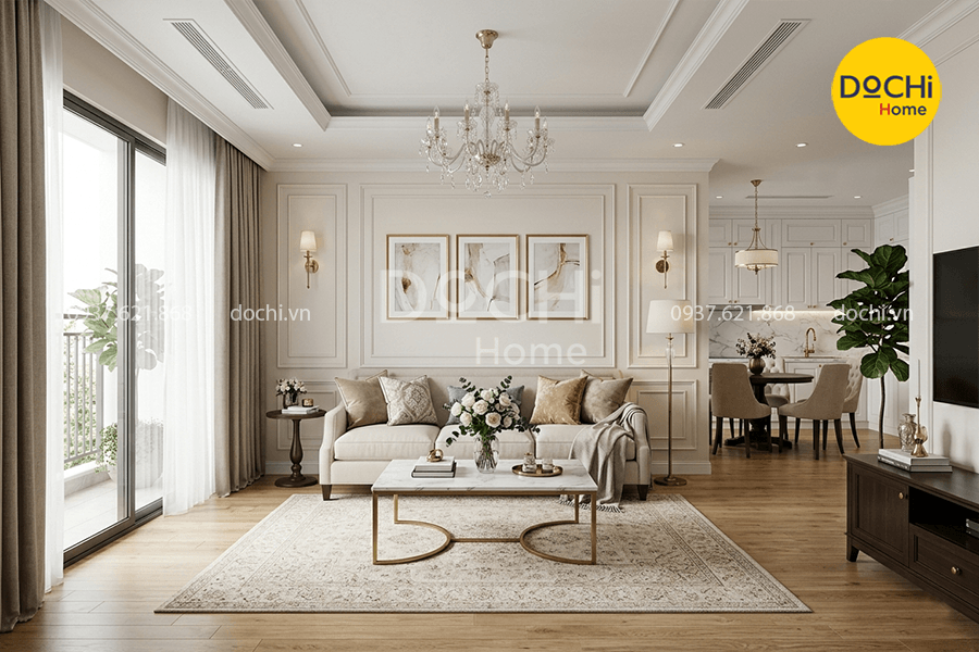Mẫu thiết kế nội thất chung cư 120m2 phong cách Tân cổ điển