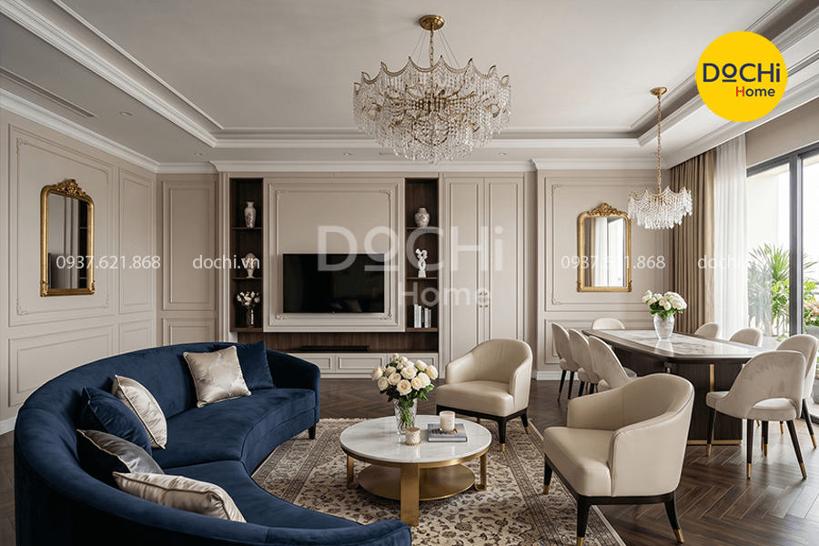 Mẫu thiết kế nội thất chung cư 150m2 phong cách Tân Cổ Điển