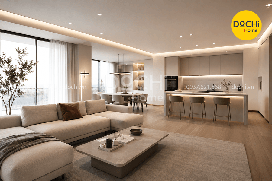Mẫu thiết kế nội thất chung cư 150m2 phong cách tối giản