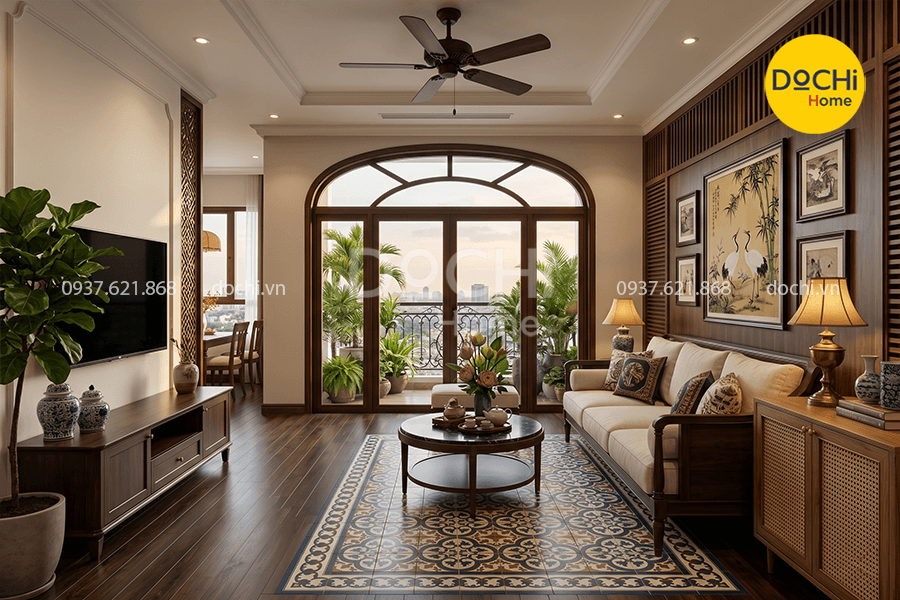 Mẫu thiết kế nội thất chung cư 150m2 phong cách Indochine