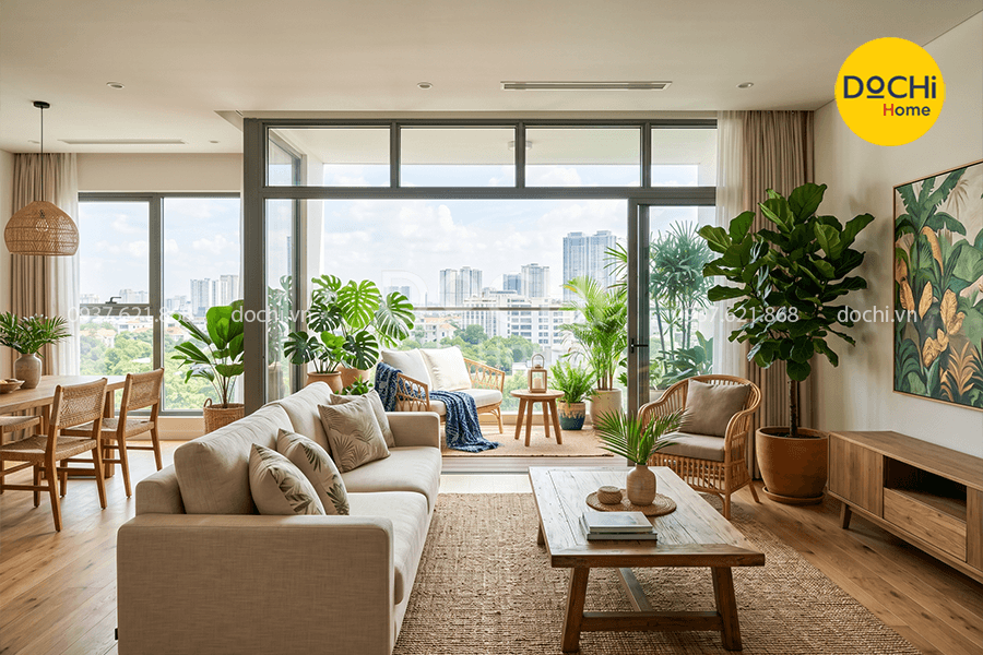 Mẫu thiết kế nội thất chung cư 150m2 phong cách Tropical