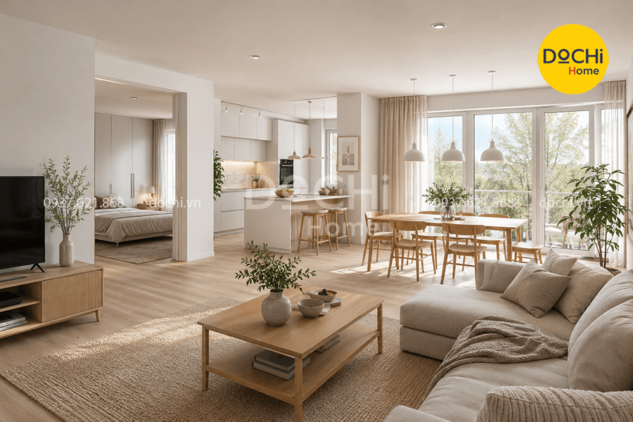 Mẫu thiết kế nội thất chung cư 150m2 phong cách Scandinavian