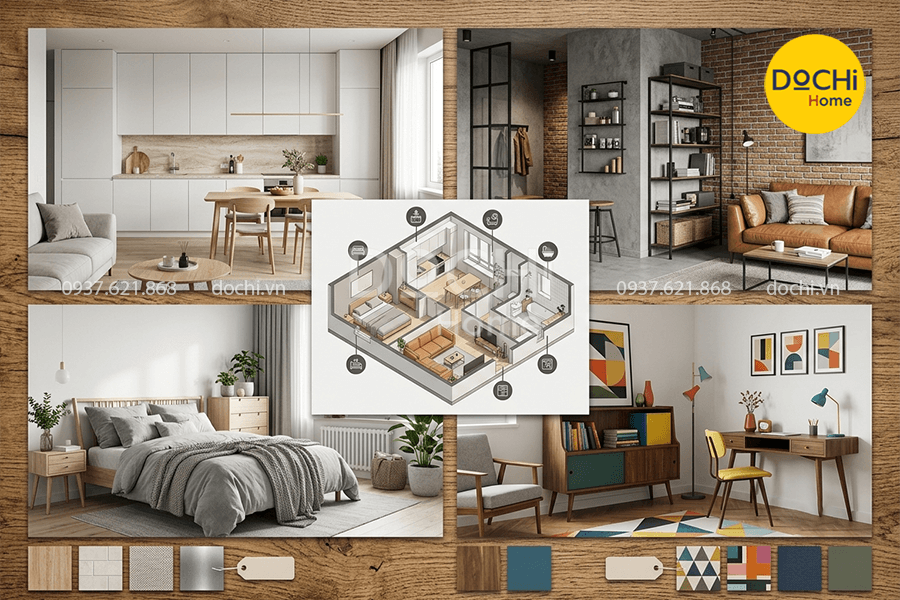 Tổng hợp các mẫu thiết kế nội thất căn hộ 58m2 tối ưu theo nhiều phong cách
