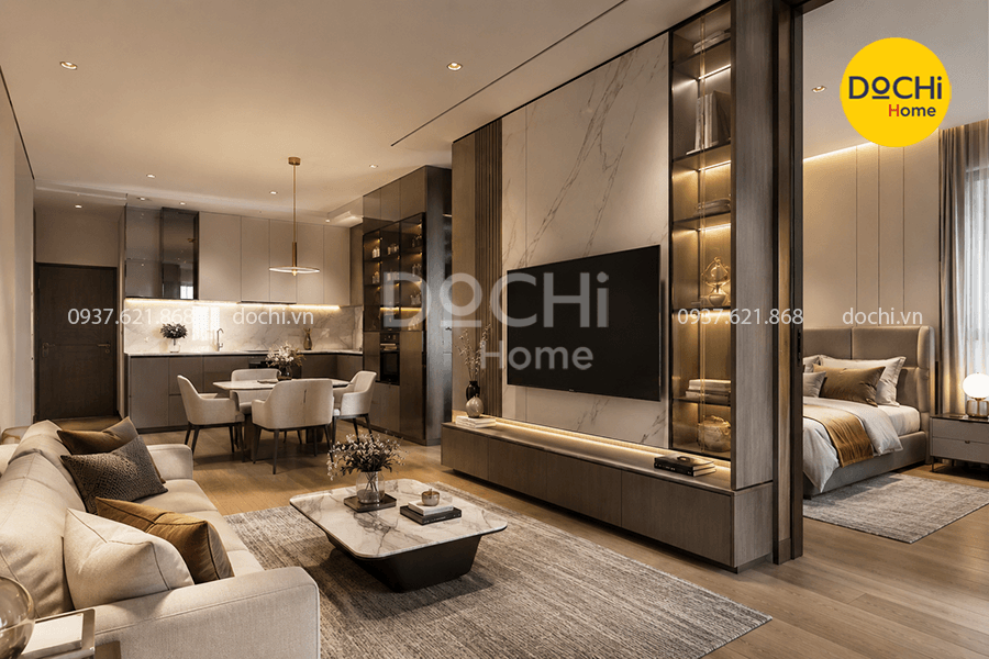 Mẫu thiết kế nội thất căn hộ 58m2 sang trọng