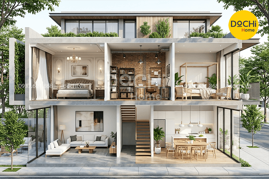 Tổng hợp các mẫu thiết kế nội thất nhà phố 2 tầng theo từng phong cách