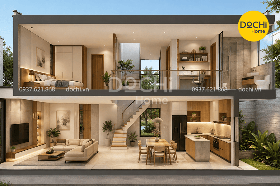 Mẫu thiết kế nội thất nhà phố 2 tầng cho từng phòng