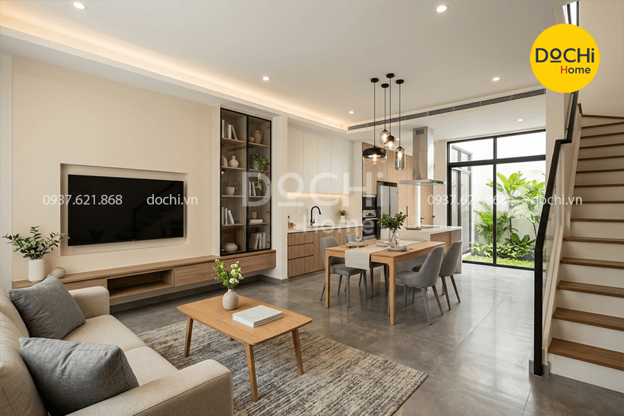 Mẫu thiết kế nội thất nhà phố 2 tầng phong cách hiện đại
