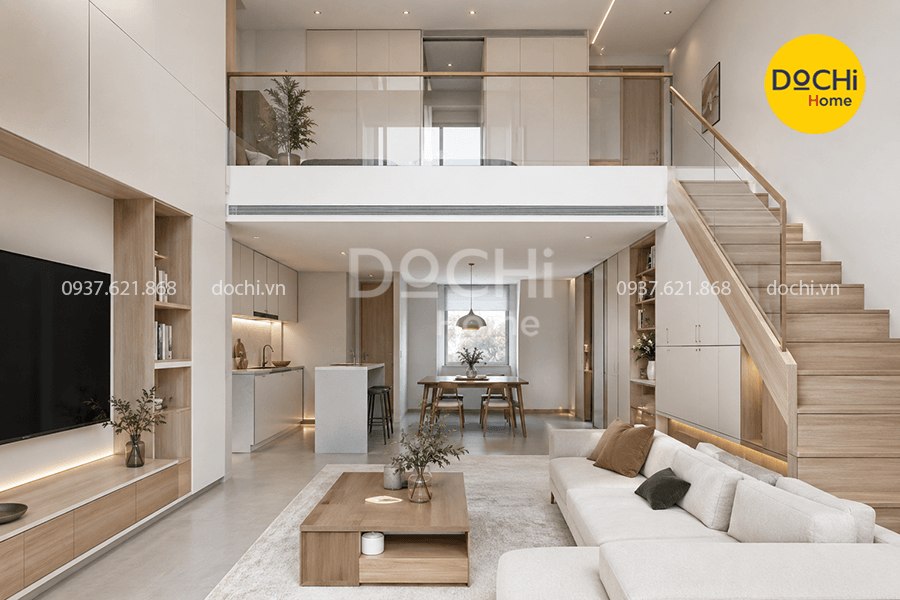 Mẫu thiết kế nội thất nhà phố 2 tầng phong cách tối giản