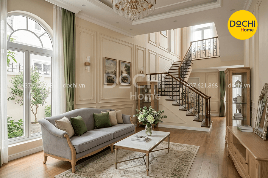 Mẫu thiết kế nội thất nhà phố 2 tầng phong cách Tân Cổ Điển