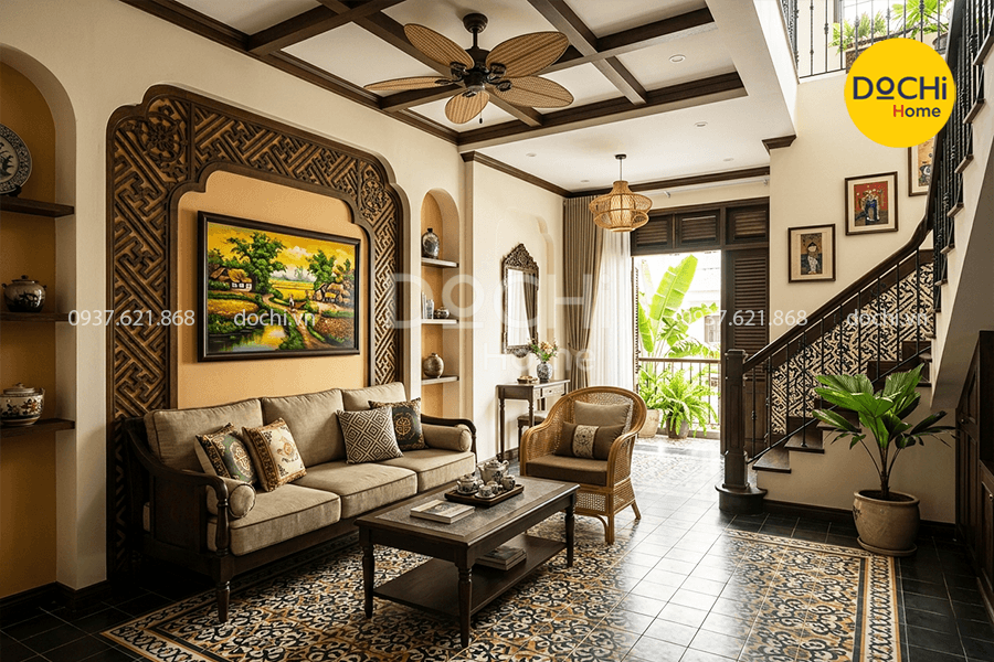 Mẫu thiết kế nội thất nhà phố 2 tầng phong cách Indochine