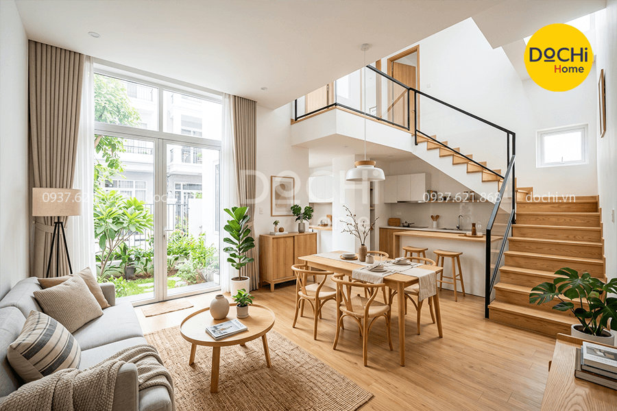 Mẫu thiết kế nội thất nhà phố 2 tầng phong cách Scandinavian