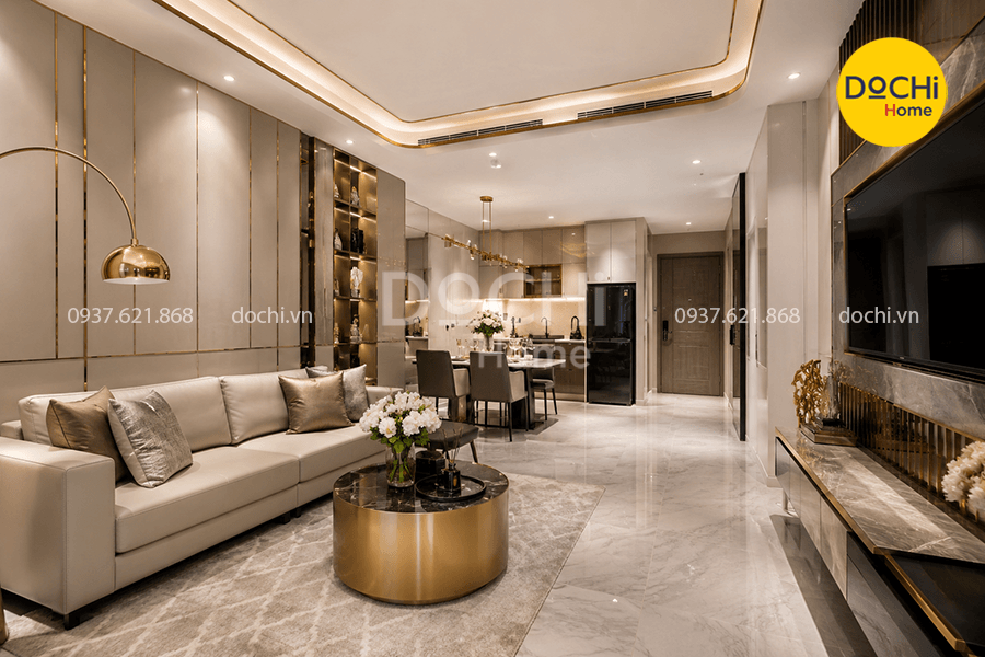 Mẫu thiết kế nội thất căn hộ 59m2 phong cách Luxury
