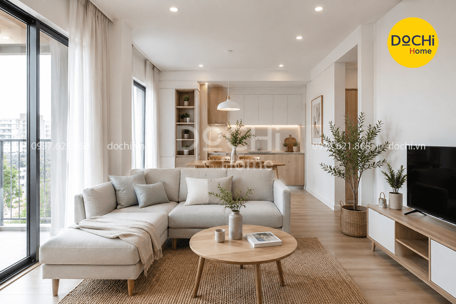 Mẫu thiết kế nội thất căn hộ 59m2 phong cách Scandinavian