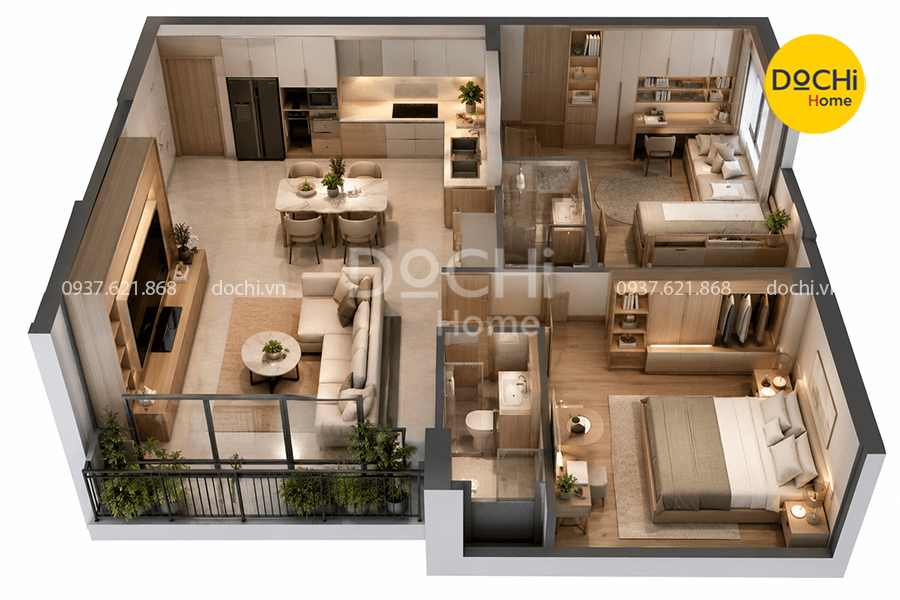 Thiết kế nội thất căn hộ Celadon 2 phòng ngủ