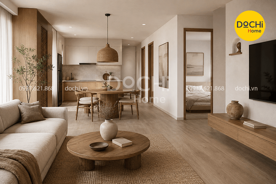 Nội thất phong cách Japandi / Wabi Sabi căn hộ Vinhomes Grand Park